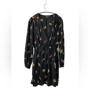 Honey Punch Black Hummingbird Wrap Mini Dress